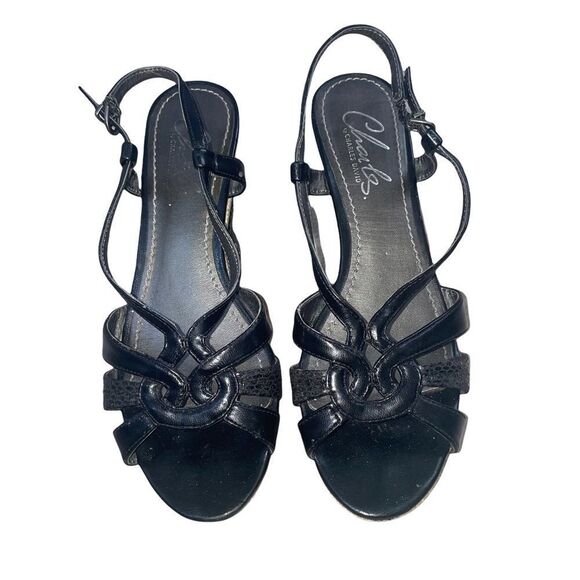 Charles by Charles David Womens Argent Sandals Casual SZ 7B black & tan wedge - Picture 3 of 10